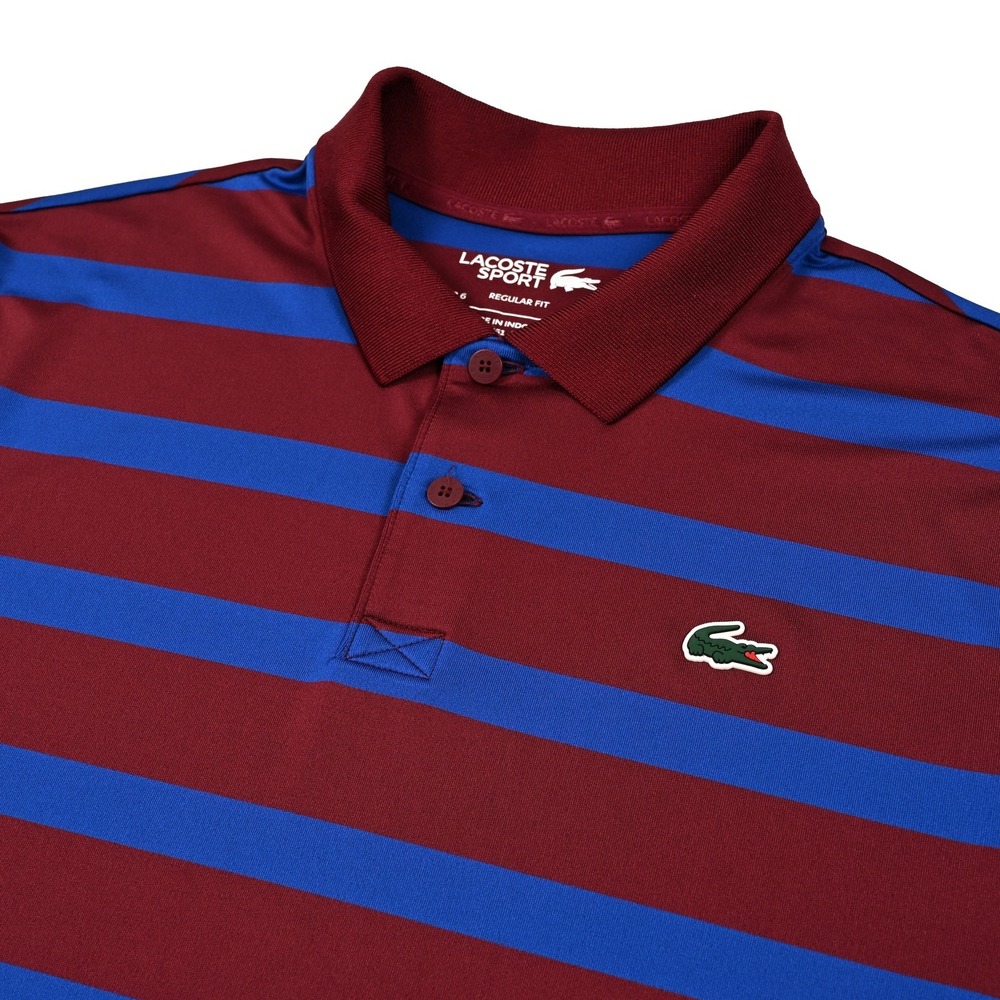 Lacoste Sport Ultra Dry Polo Shirt Striped Bordeaux Blue Men's XL Preppy UPF30